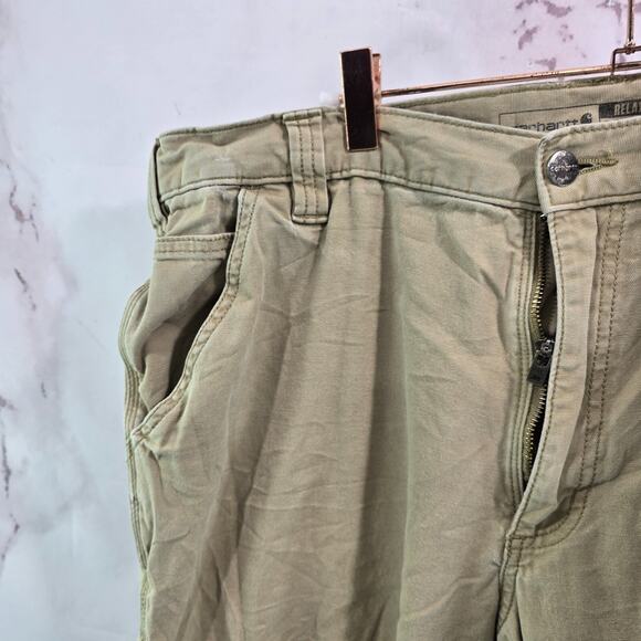 Carhartt Pants Mens 38 X 34 Khaki Tan Canvas Straight Chino Relaxed Fit Read - Picture 2 of 14